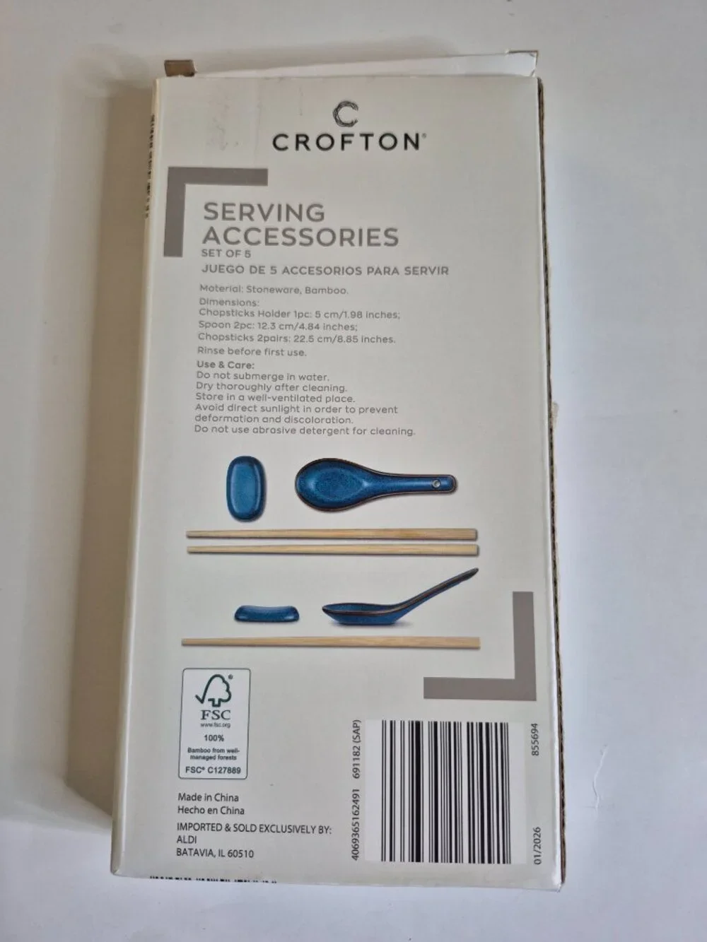 Crofton Ramen Chopstick 5-Piece Serving Accessories Set, NEW
